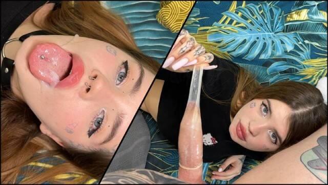 Кончил на губы горячей подружки после секса с презервативом